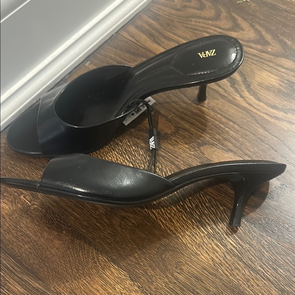 Zara Black Kitten Heel Mules